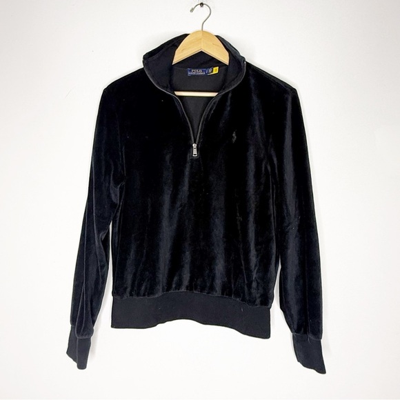 Polo Ralph Lauren Quarter Zip Pullover Black Velour Size Small - Picture 2 of 6